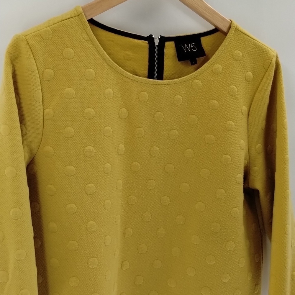 Anthropologie W5 large yellow blouse  embossed dot zip back elbow sleeve top - Picture 2 of 7